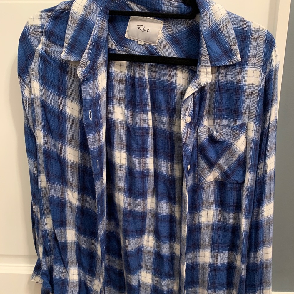 Rails Blue/White Plaid Top.